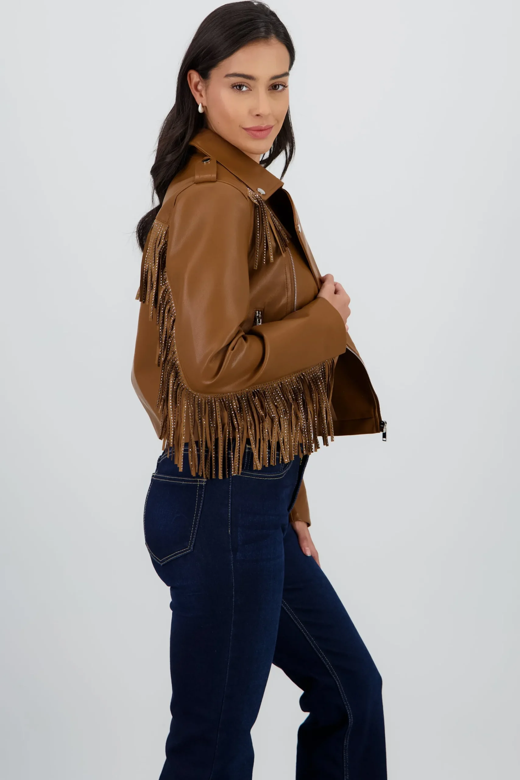 Shasa Fringe Sequin Biker Jacket