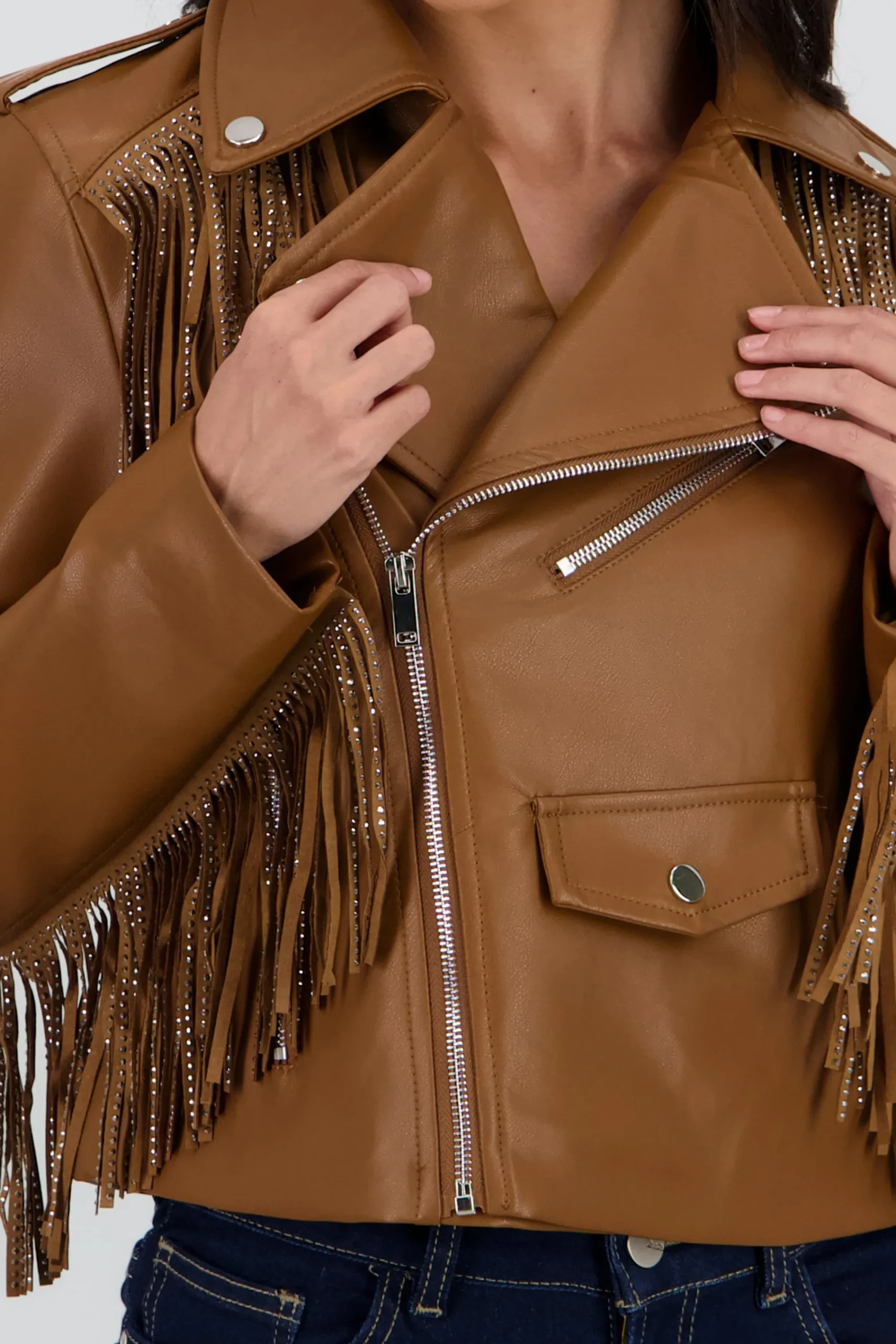 Shasa Fringe Sequin Biker Jacket