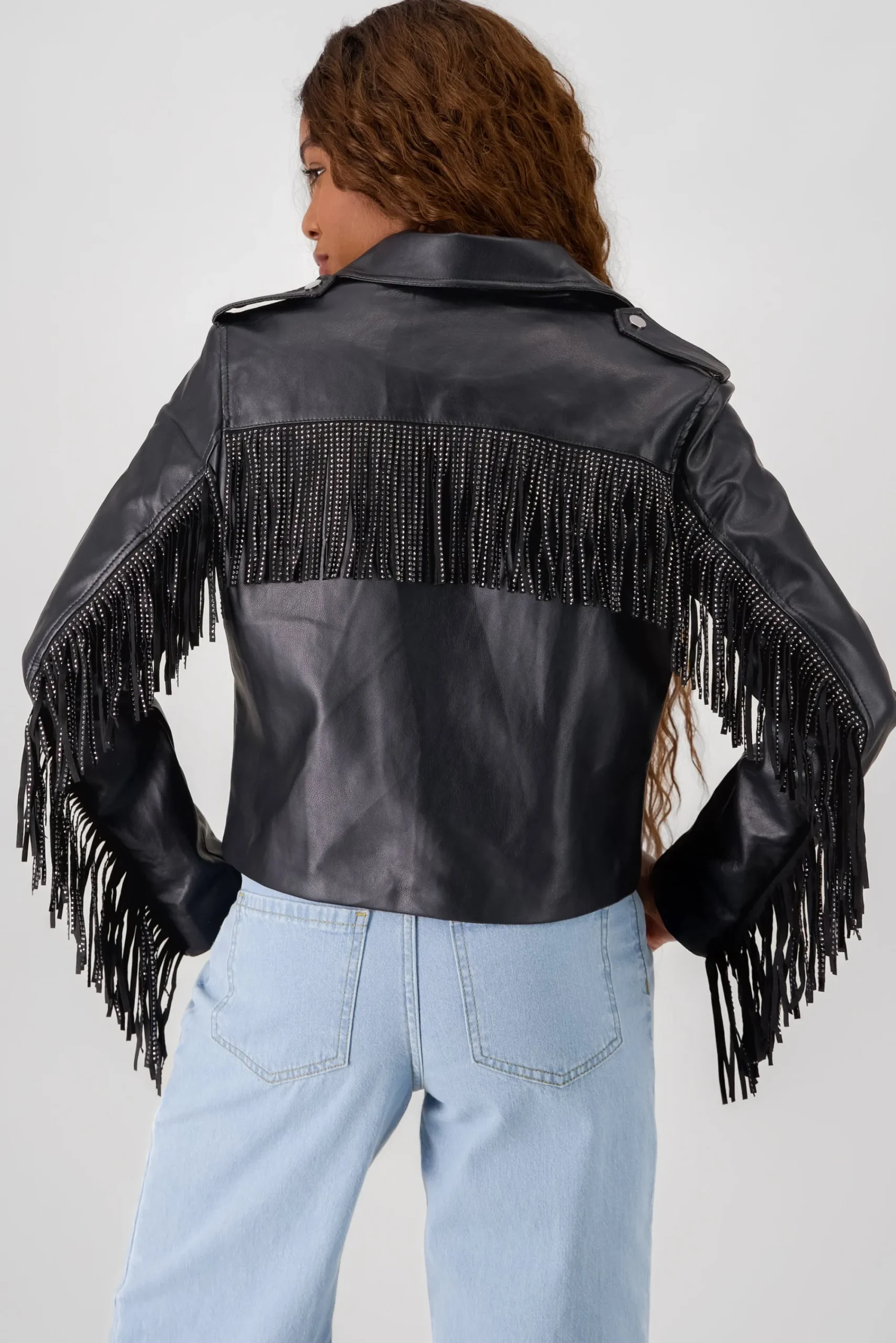 Shasa Fringe Sequin Biker Jacket