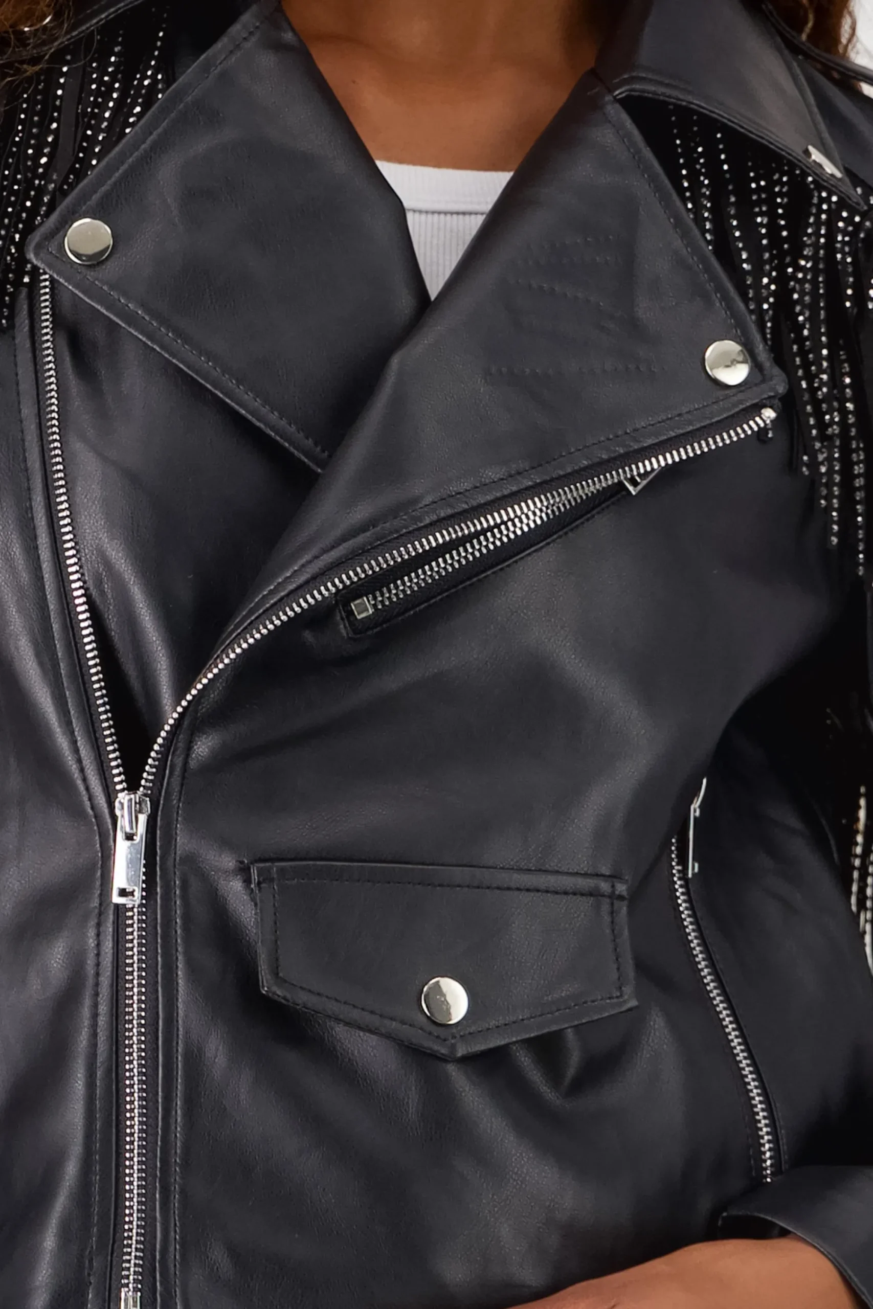 Shasa Fringe Sequin Biker Jacket