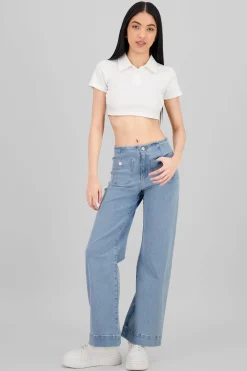 Shasa Front Pockets Wide Leg Jeans