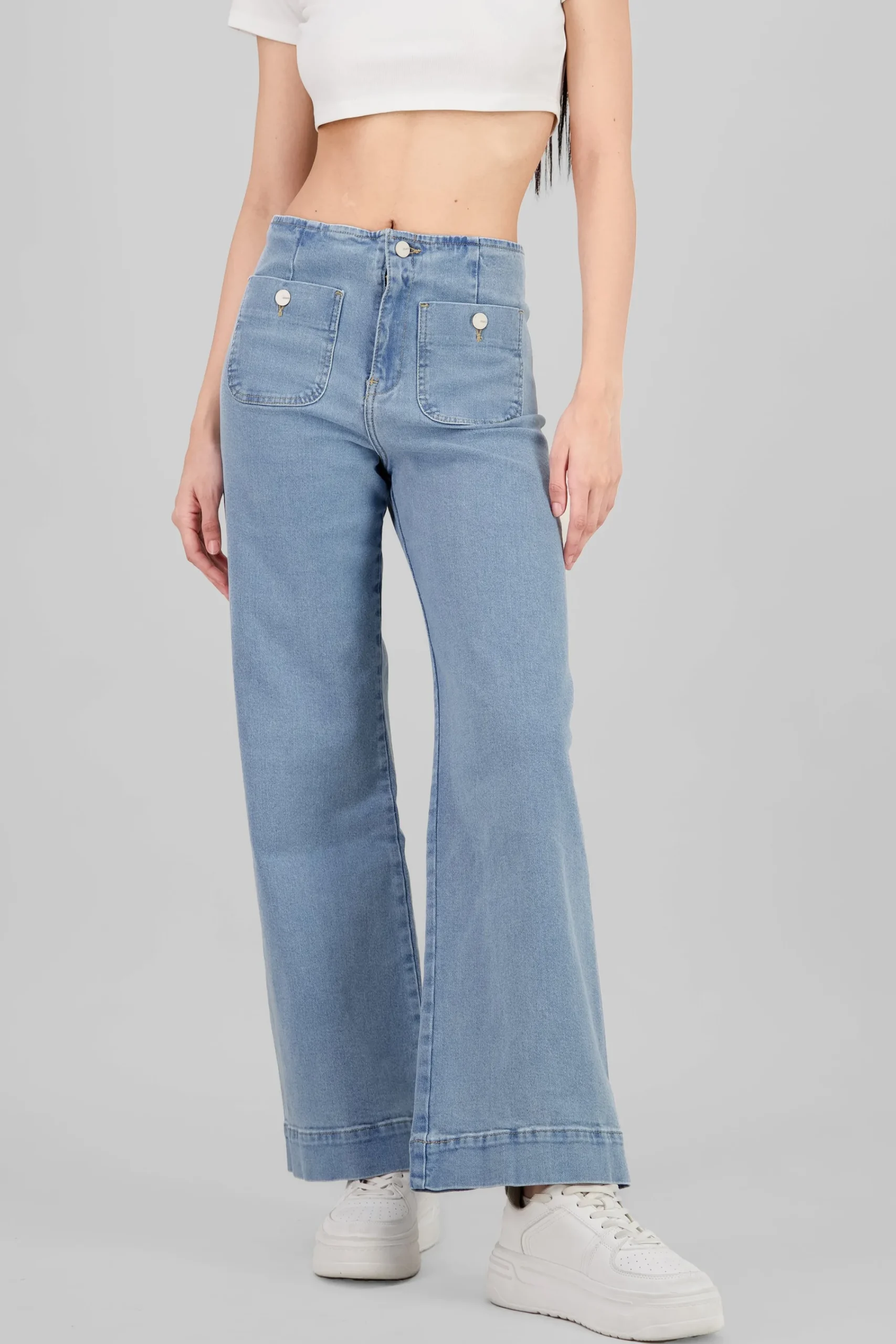 Shasa Front Pockets Wide Leg Jeans