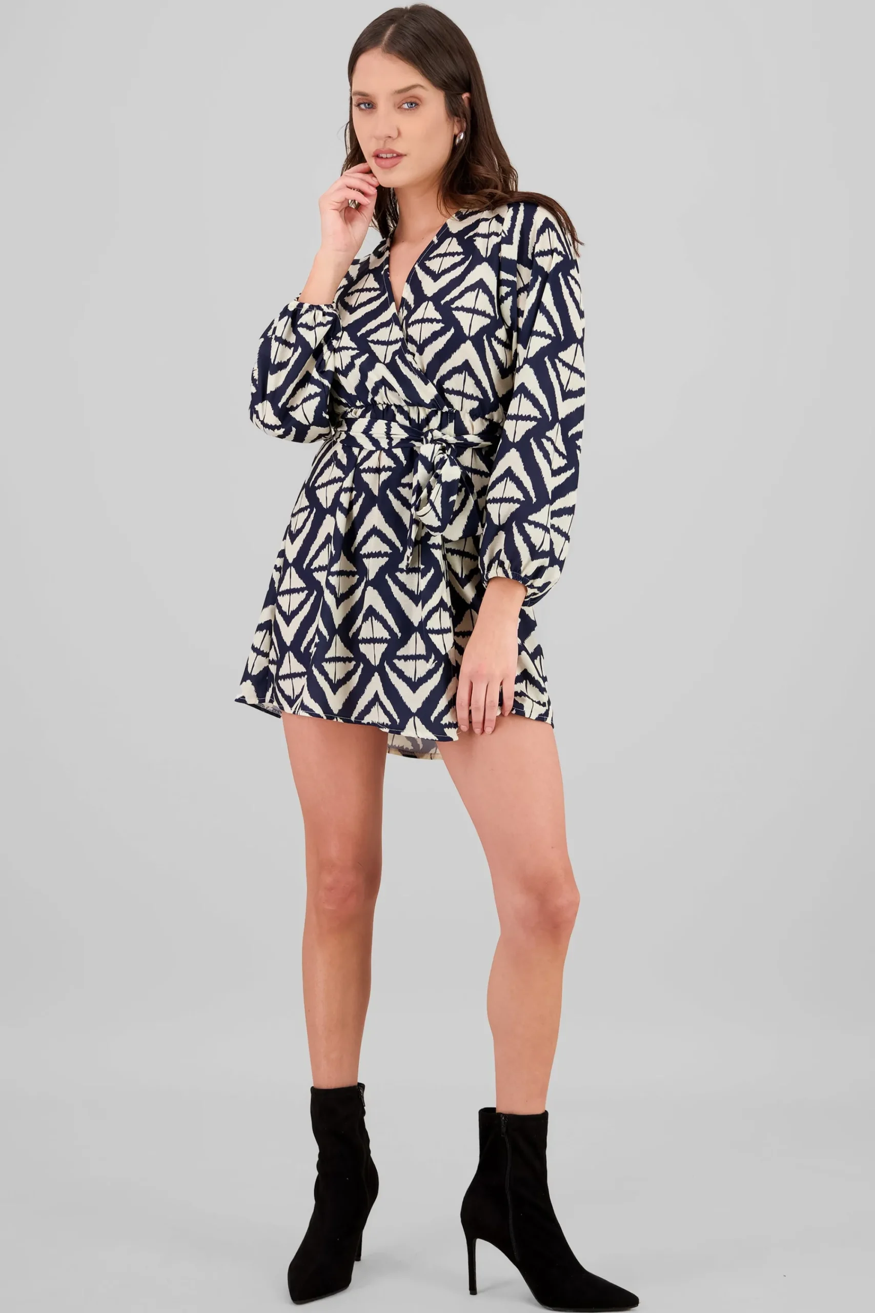 Shasa Geometric Print Long Sleeve Mini Dress