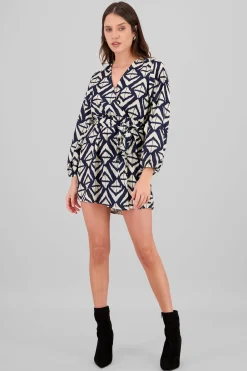 Shasa Geometric Print Long Sleeve Mini Dress