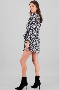 Shasa Geometric Print Long Sleeve Mini Dress