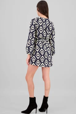 Shasa Geometric Print Long Sleeve Mini Dress