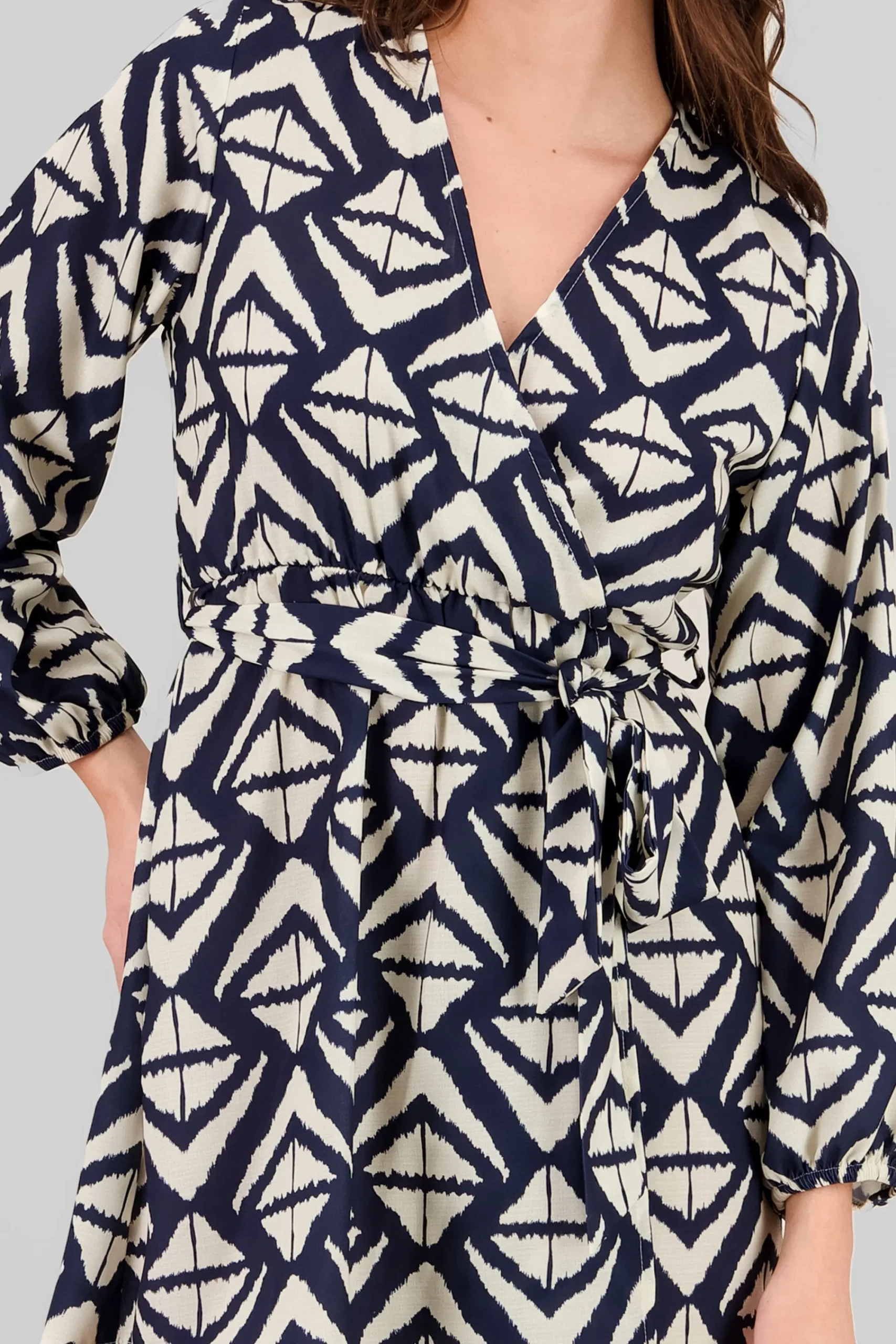 Shasa Geometric Print Long Sleeve Mini Dress