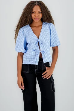Shasa Gingham Bow Blouse