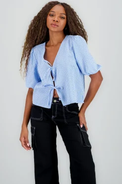 Shasa Gingham Bow Blouse