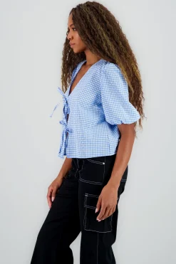 Shasa Gingham Bow Blouse