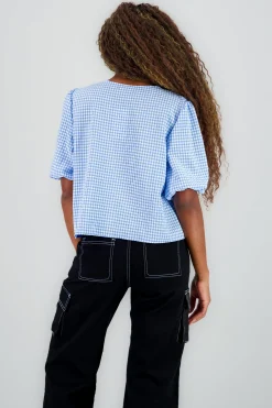 Shasa Gingham Bow Blouse