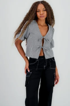 Shasa Gingham Bow Blouse