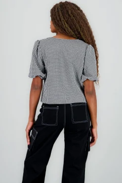 Shasa Gingham Bow Blouse