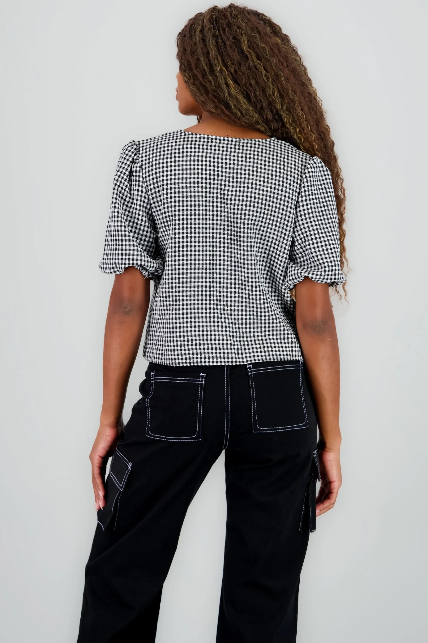 Shasa Gingham Bow Blouse