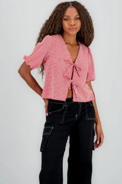 Shasa Gingham Bow Blouse