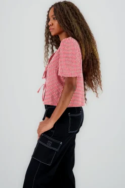 Shasa Gingham Bow Blouse