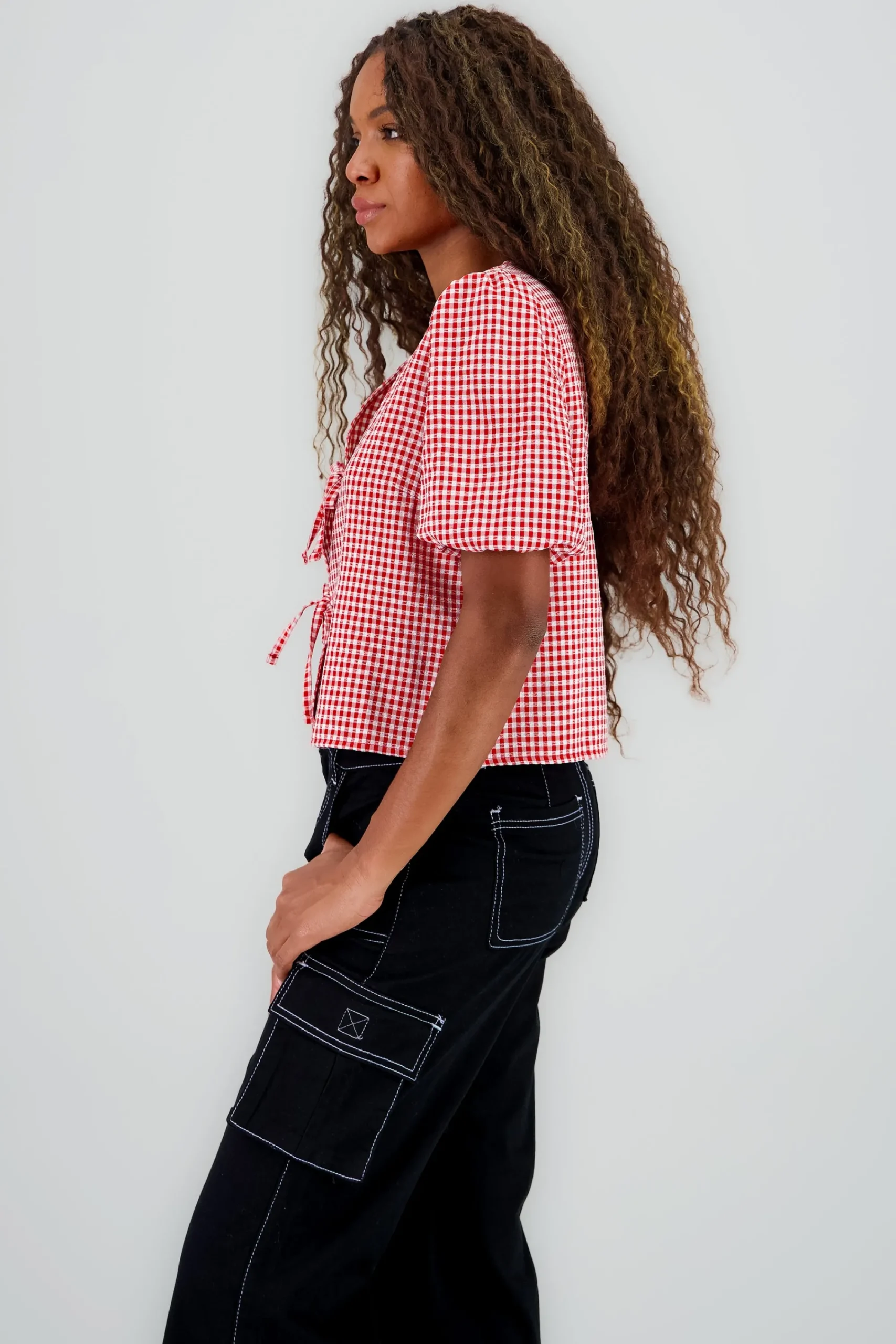 Shasa Gingham Bow Blouse