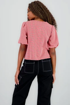 Shasa Gingham Bow Blouse