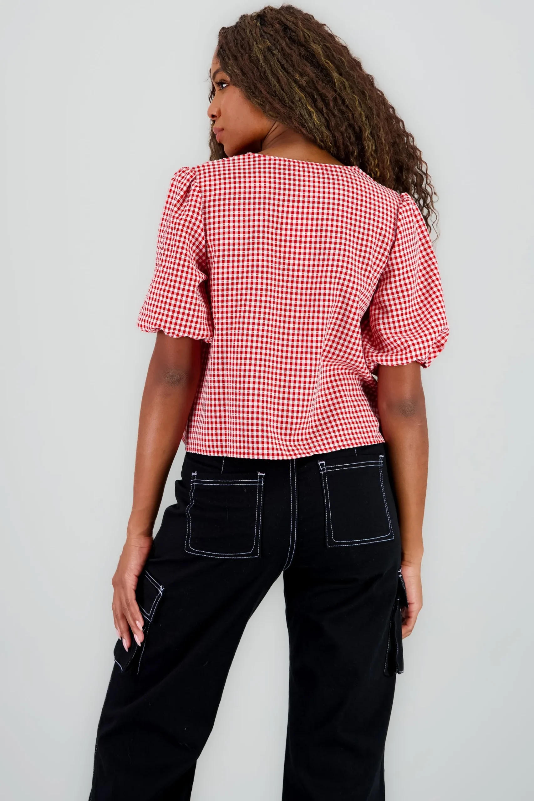 Shasa Gingham Bow Blouse