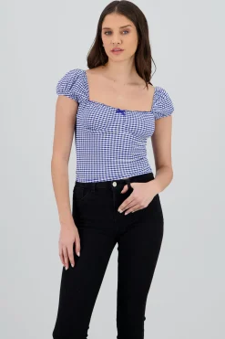 Shasa Gingham Bow Detail Blouse
