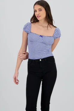 Shasa Gingham Bow Detail Blouse