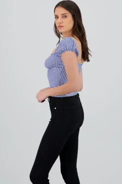 Shasa Gingham Bow Detail Blouse