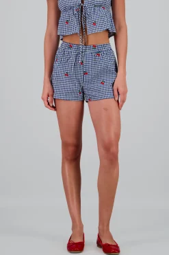 Shasa Gingham Cherry Embroidered Shorts