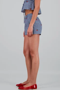 Shasa Gingham Cherry Embroidered Shorts