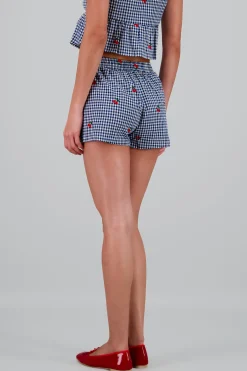 Shasa Gingham Cherry Embroidered Shorts