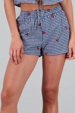 Shasa Gingham Cherry Embroidered Shorts