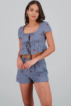 Shasa Gingham Cherry Print Top
