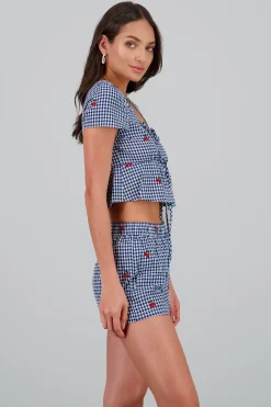 Shasa Gingham Cherry Print Top
