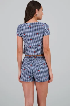 Shasa Gingham Cherry Print Top