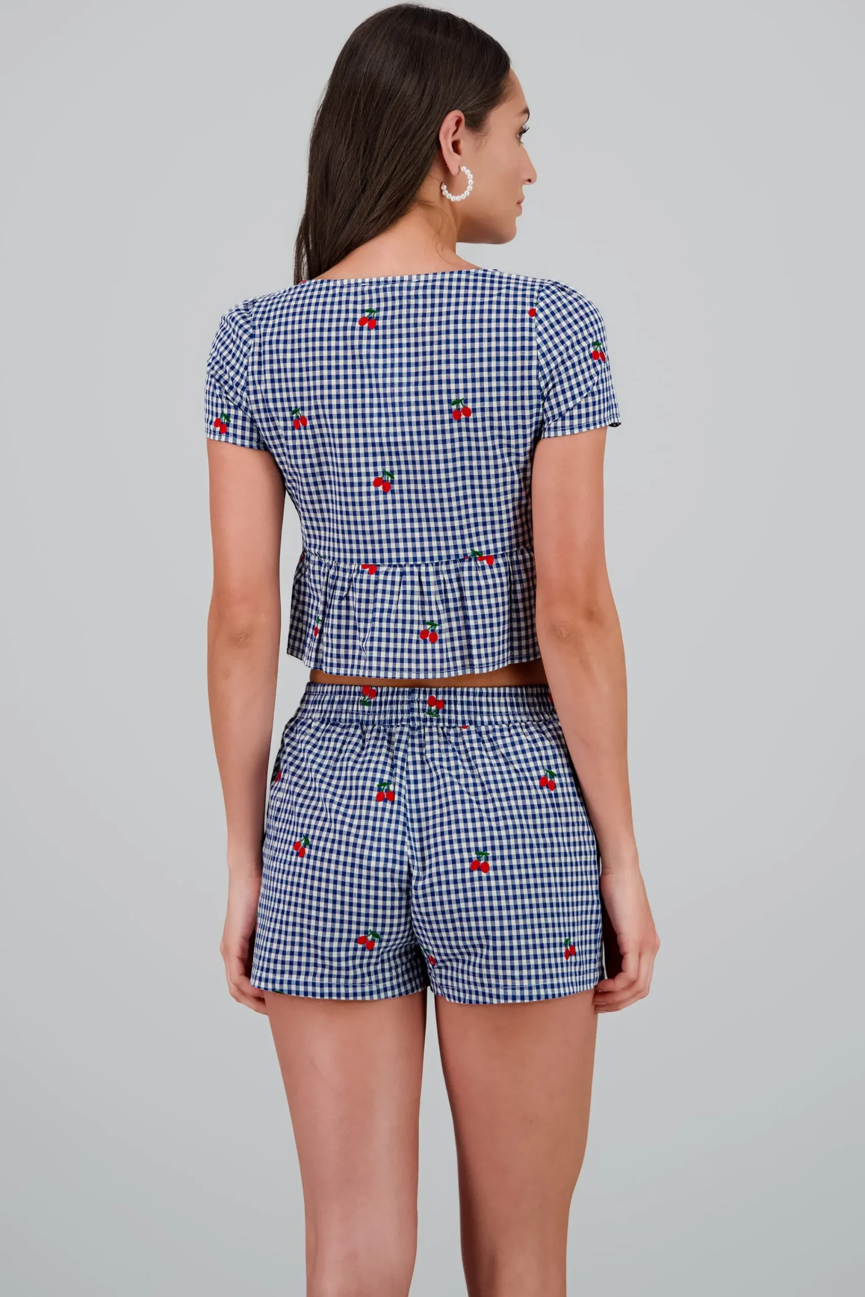 Shasa Gingham Cherry Print Top
