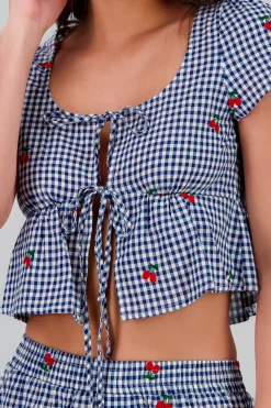 Shasa Gingham Cherry Print Top