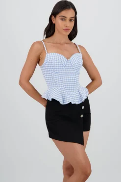 Shasa Gingham Print Corset Blouse
