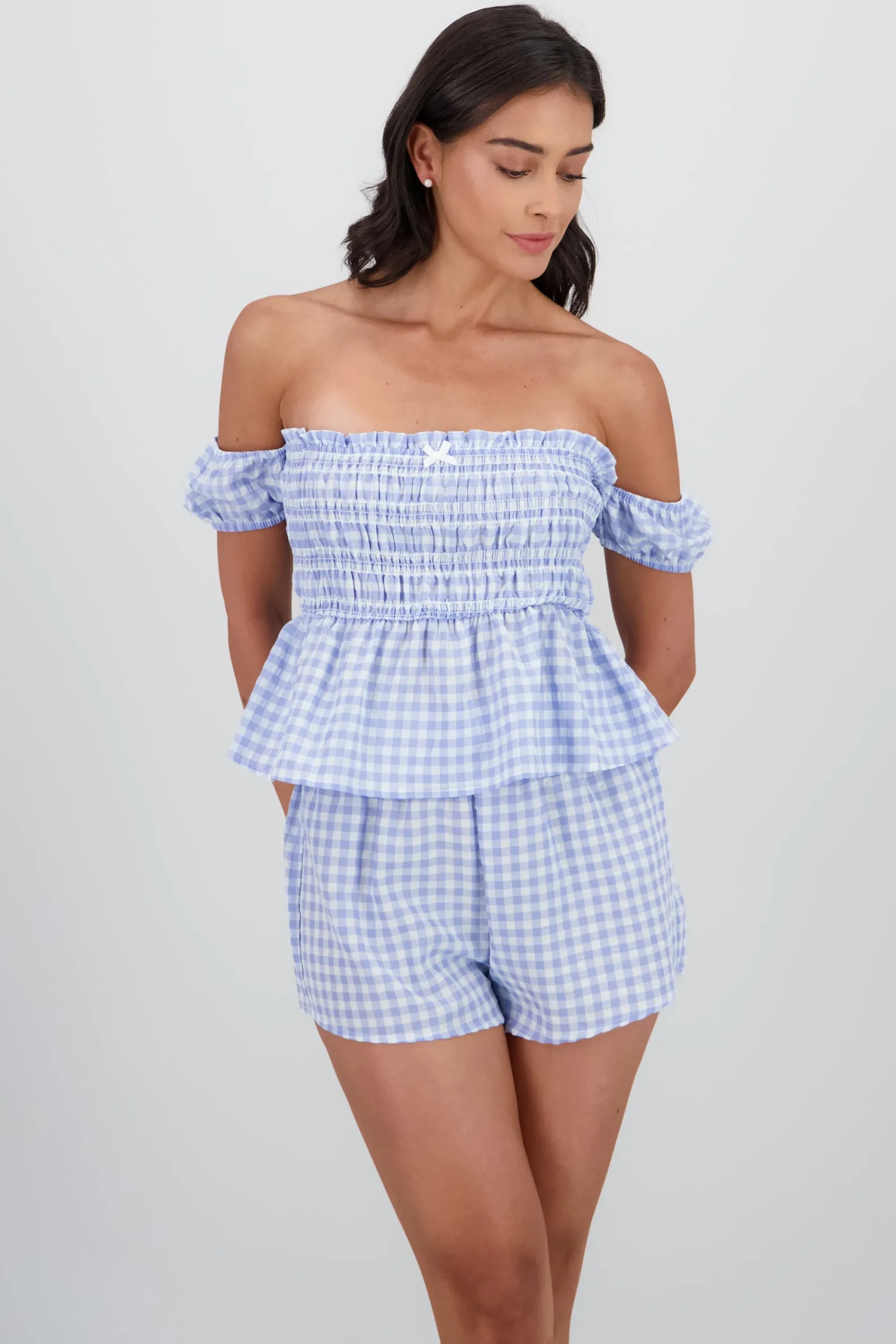 Shasa Gingham Print Peplum Blouse