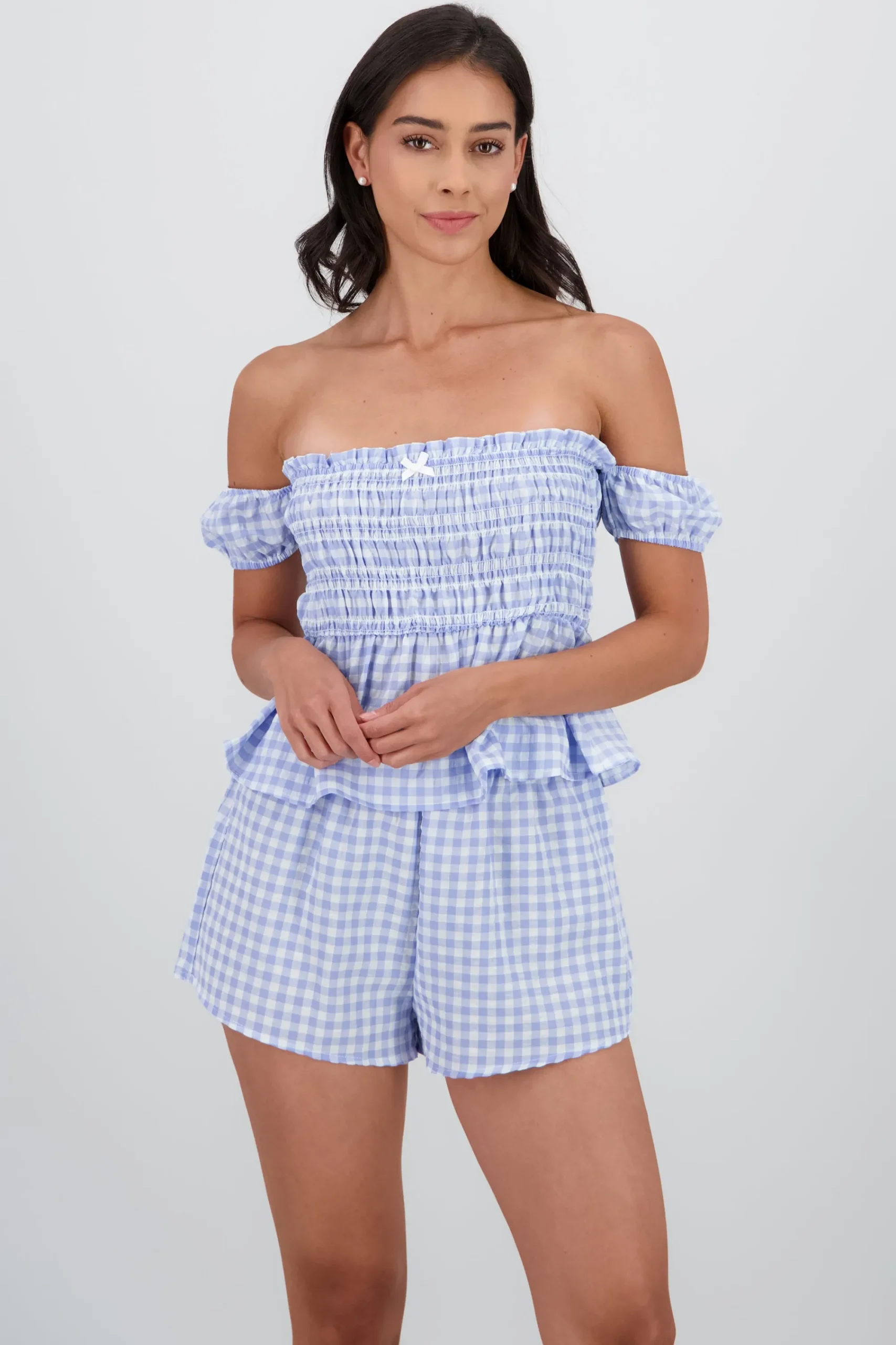 Shasa Gingham Print Peplum Blouse
