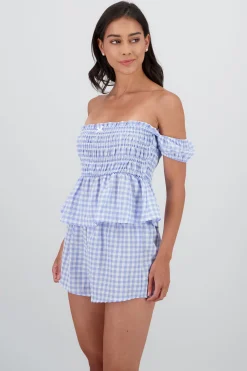 Shasa Gingham Print Peplum Blouse