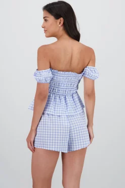 Shasa Gingham Print Peplum Blouse