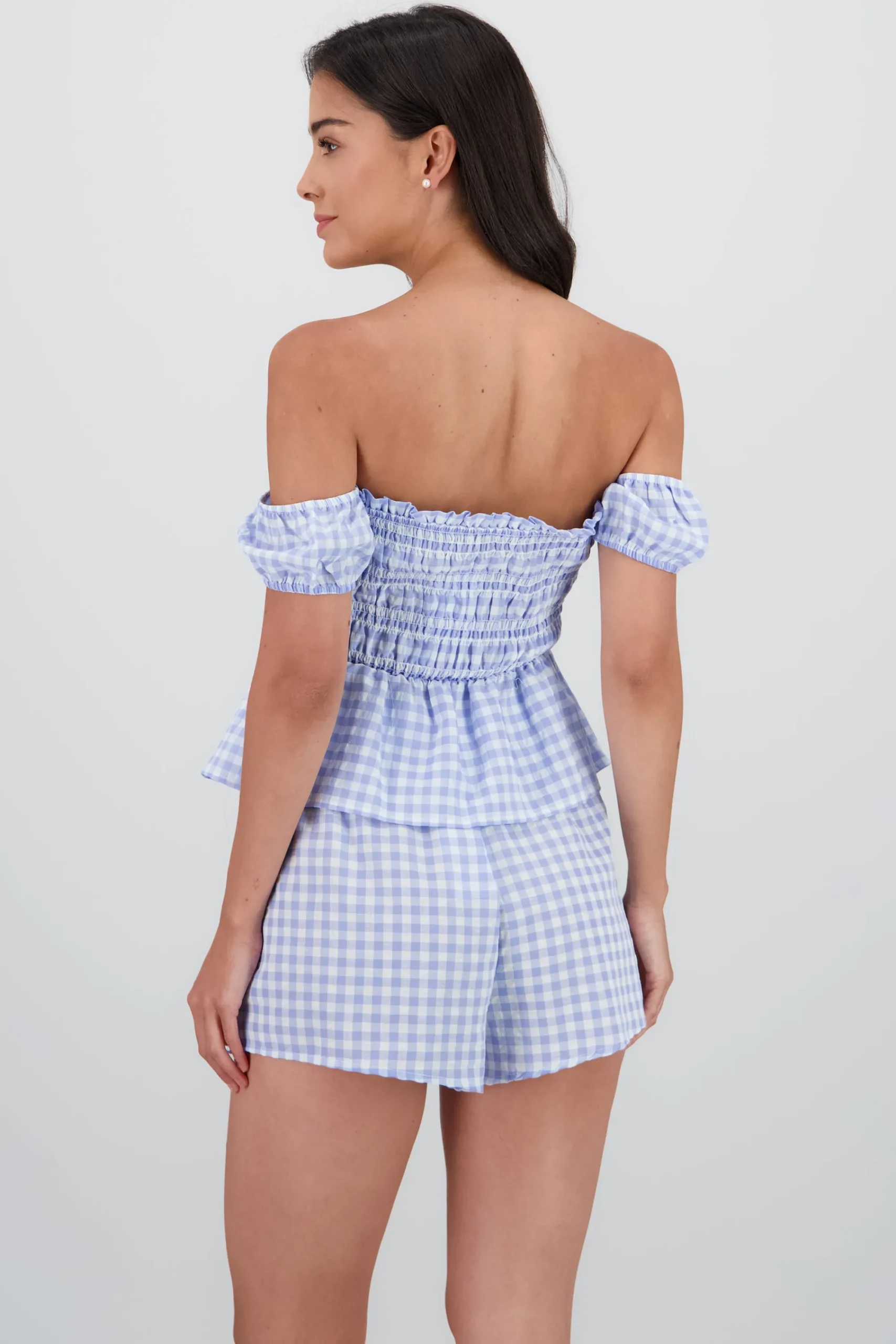 Shasa Gingham Print Peplum Blouse