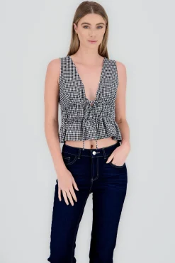 Shasa Gingham Sleeveless Blouse