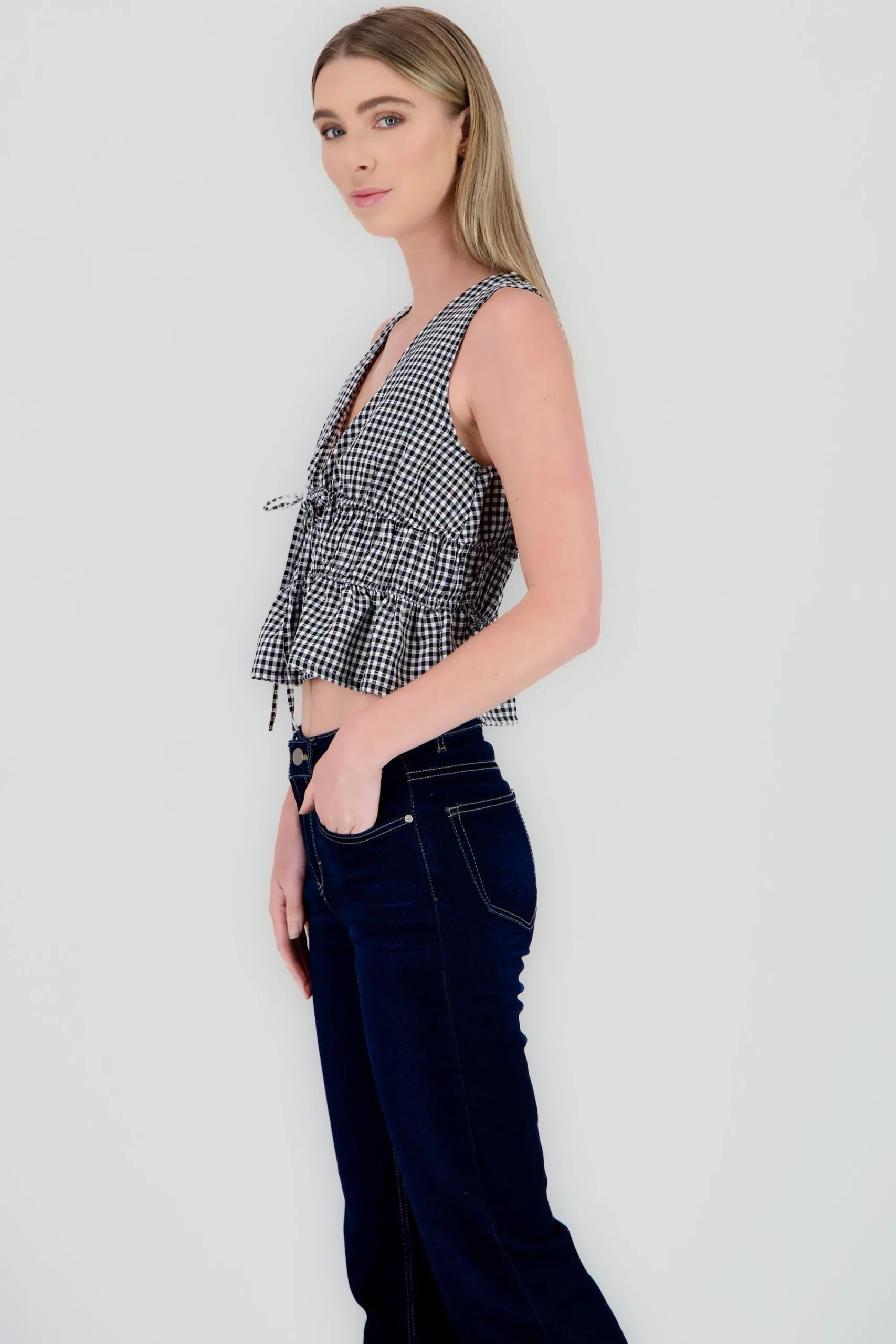 Shasa Gingham Sleeveless Blouse