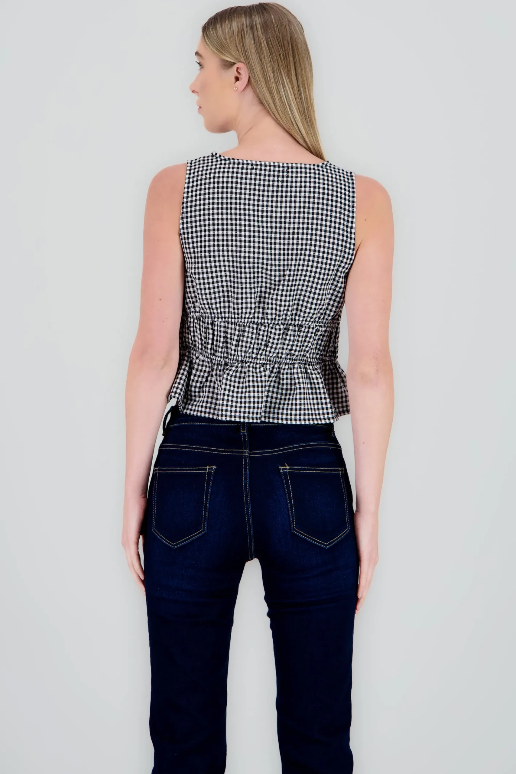 Shasa Gingham Sleeveless Blouse