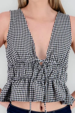 Shasa Gingham Sleeveless Blouse