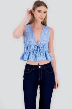 Shasa Gingham Sleeveless Blouse