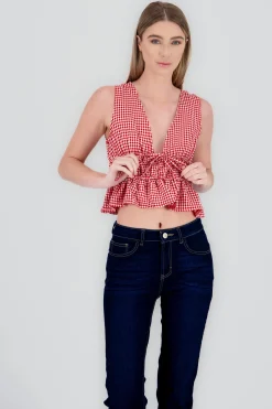 Shasa Gingham Sleeveless Blouse