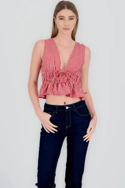Shasa Gingham Sleeveless Blouse