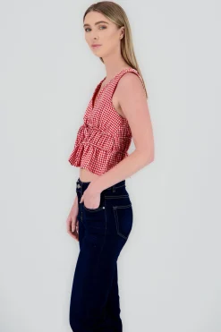 Shasa Gingham Sleeveless Blouse