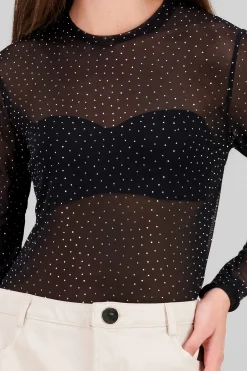Shasa Glitter Detail Mesh Bodysuit